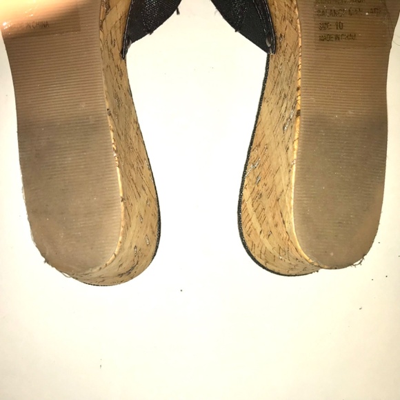 Restricted Black Silver Fleck Cork Wedge Sandals Slides Bow Studded Size 10 - Picture 12 of 13